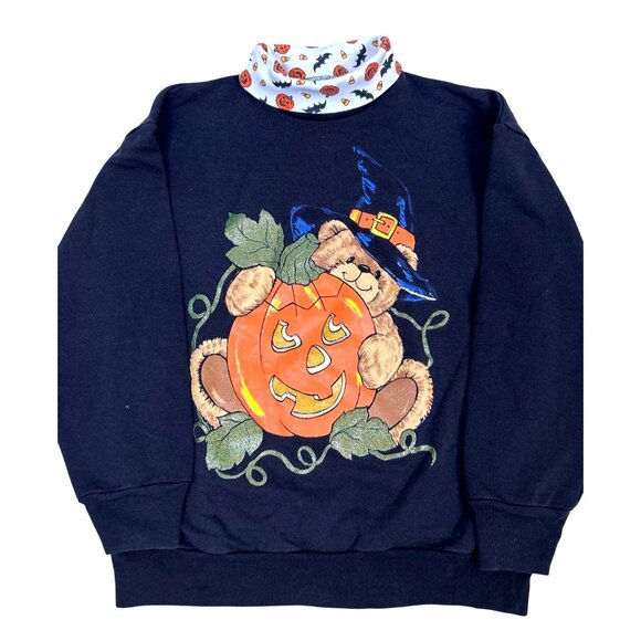 Vintage Halloween Sweatshirt Turtleneck Jack-o-Lantern Teddy Bear 80's  90's S/M - Picture 1 of 10
